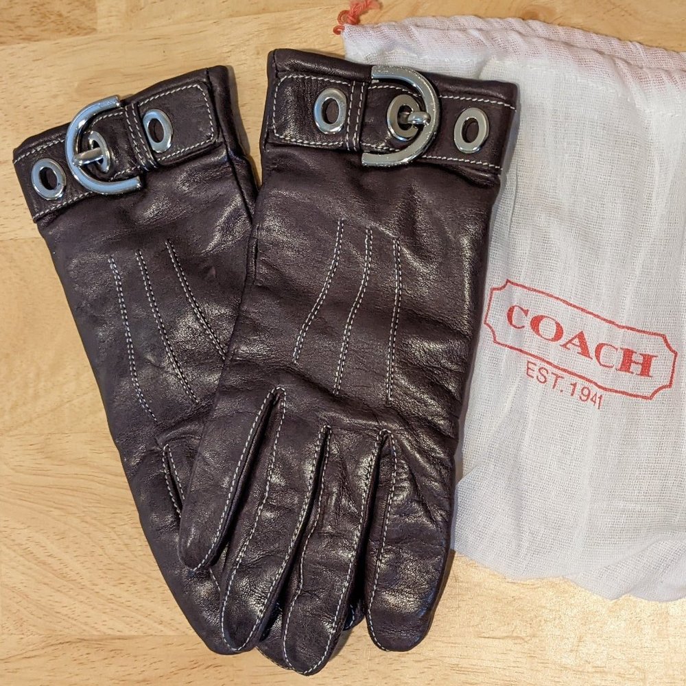 Coach brown leather driving gloves size 6.5 w/ dust bag